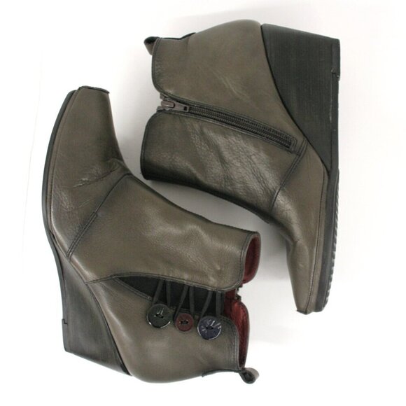 Hispanitas Glove Grey Leather Square Toe Wedge Women's Ankle Boots Shoes Sz 40 - Picture 5 of 14